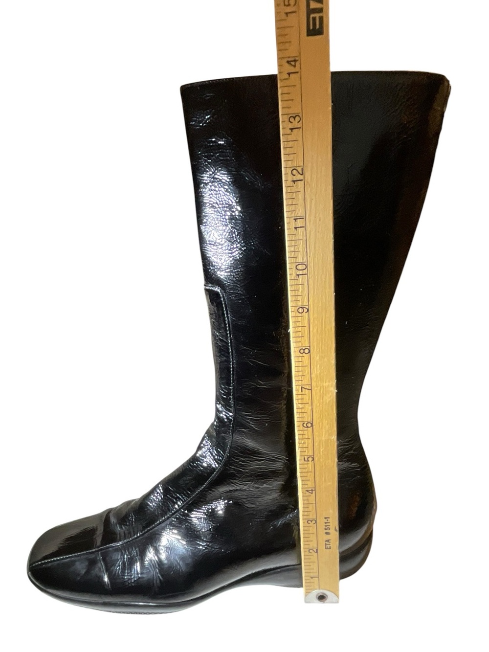Prada Black Patent Tall Full Back Zip Low Heel Boots Womens Size 39 EU - Picture 10 of 16